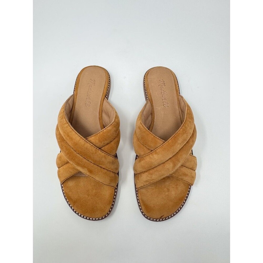 Madewell The Skyler Slide Womens Sandals Brown Suede Slip On Flat Puffy US 6.5